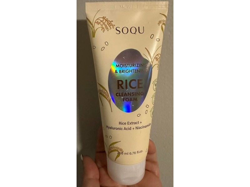 Soqu Moisturizer & Brightening Rice Cleansing Foam, Rice Extract + Hyaluronic Acid & Niacinamide, 6.76 fl oz/200 mL