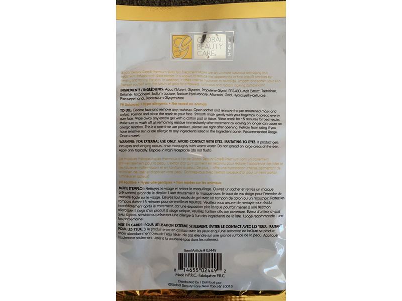 Global Beauty Care Gold Spa Treatment Mask, 1 Count, Pack Of 5