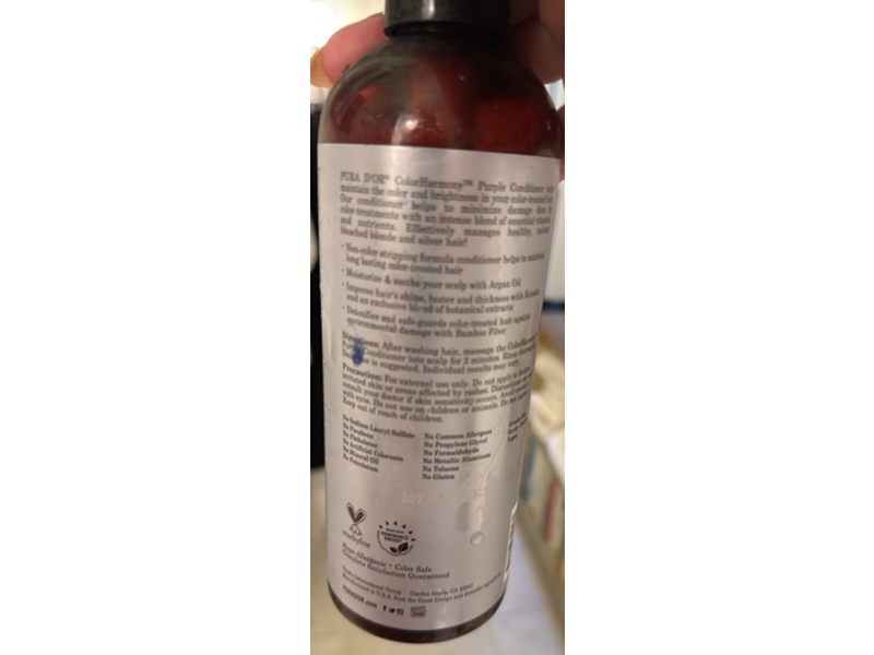 Pura D'or Colorharmony Purple Conditioner, 16 fl oz/473 mL