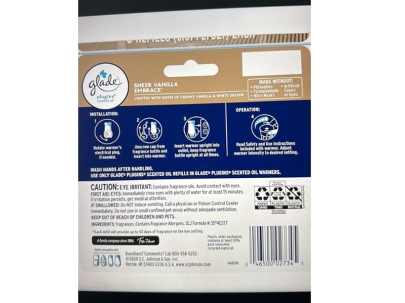 Glade PlugIns Scented Oil , Sheer Vanilla Embrace, 0.67 fl oz, 5 Count