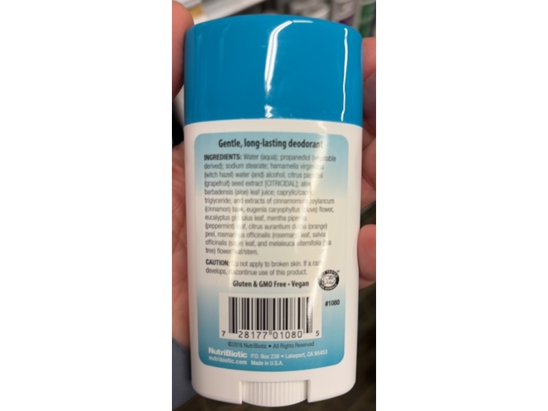 Nutribiotic Deodorant, Tea Tree Grapefruit Seed Extract & Aloe, 2.6 oz/75 g