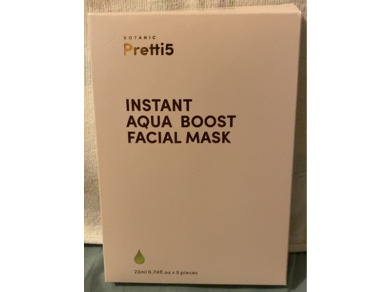 Botanic Pretti5 Instant Aqua Boost Facial Mask, 0.74 fl oz/22 mL, 5 Count