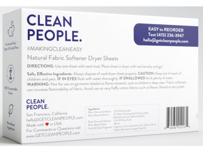 Clean People. Fabric Softener Dryer Sheets, Lavender, 120 Sheets