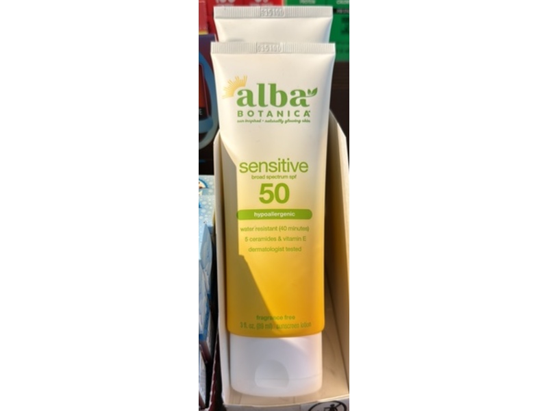 Alba Botanica Hypoallergenic Sensitive Sunscreen Lotion, SPF 50, 3 fl oz/89 mL