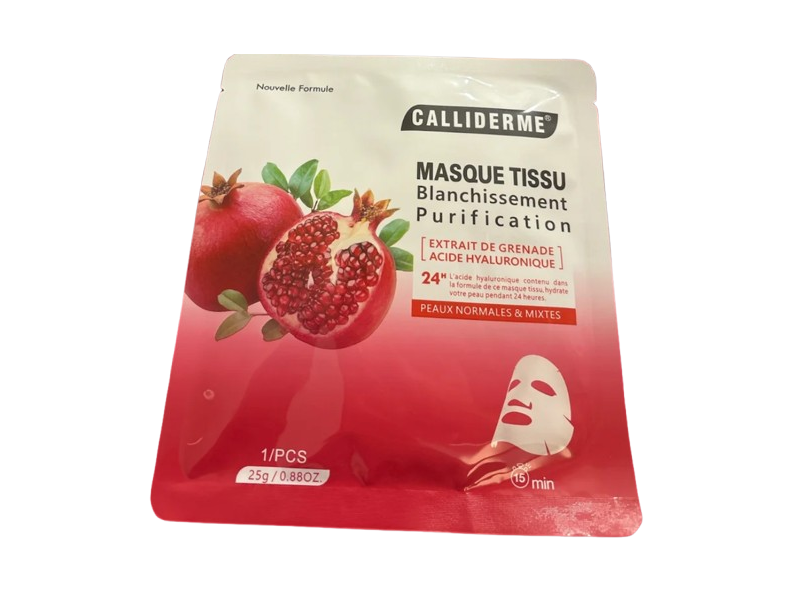 Calliderme Whitening And Purifying Sheet Mask, Pomegranate, 0.88 oz/25 g, 1 Count