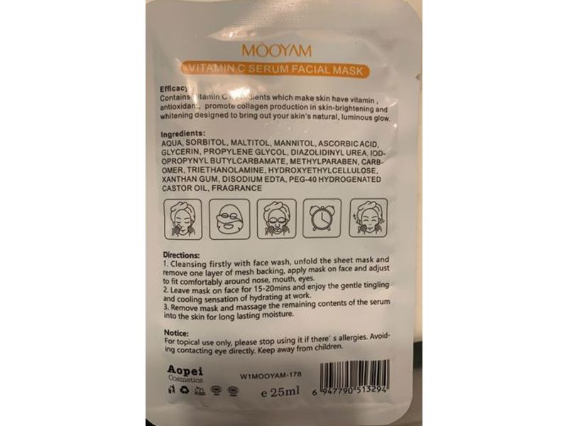 Mooyam Vitamin C Serum Facial Mask, 25 mL