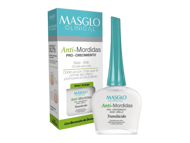 Masglo Anti-Mordidas Pro-Crecimiento Base Nail Polish, Translucent, 2 fl oz/13.5 mL