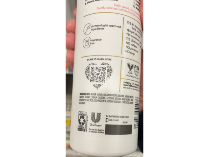 Dove Body Love Body Cleanser Hyper-Reactive Skin Balance, 17.5 fl oz/517 mL