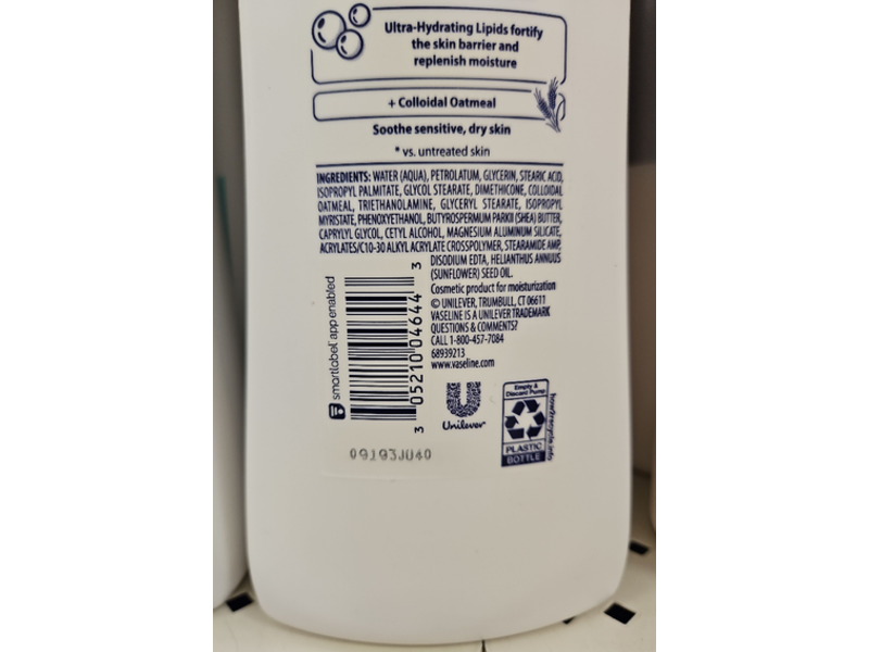 Vaseline Intensive Care Sensitive Skin Relief Body Lotion, Colloidal Oatmeal, 20.3 fl oz/600 mL, Pack Of 4