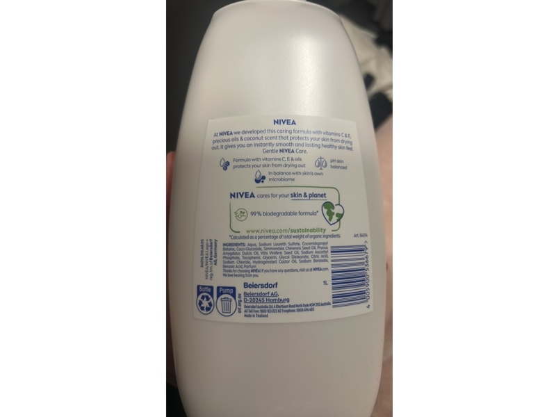 Nivea Rich Lather Body Wash, Coconut & Jojoba Oil, 1 L