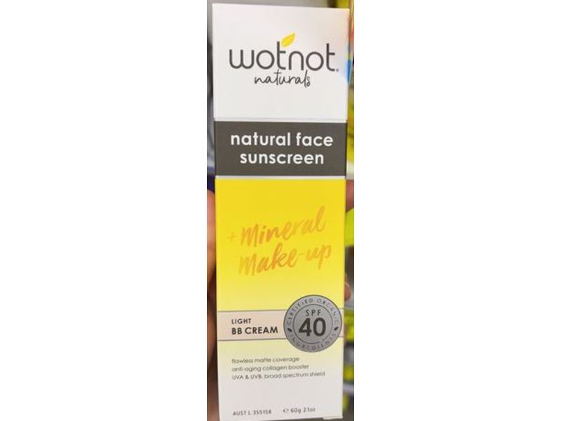 Wotnot Face Sunscreen, Mineral + Make Up, Light BB Cream, SPF 40, 23 oz/60 g