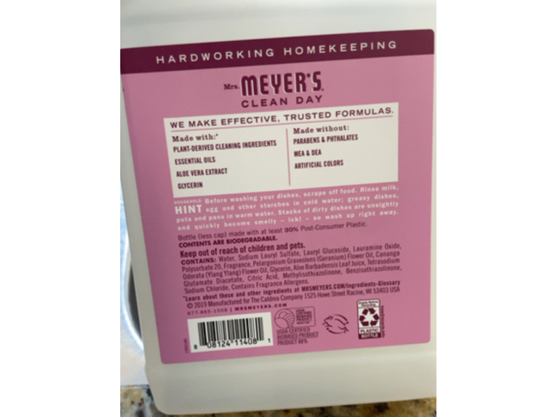 Mrs. Meyer's Clean Day Dish Soap, Peony Scent, 48 fl oz/1.42 L