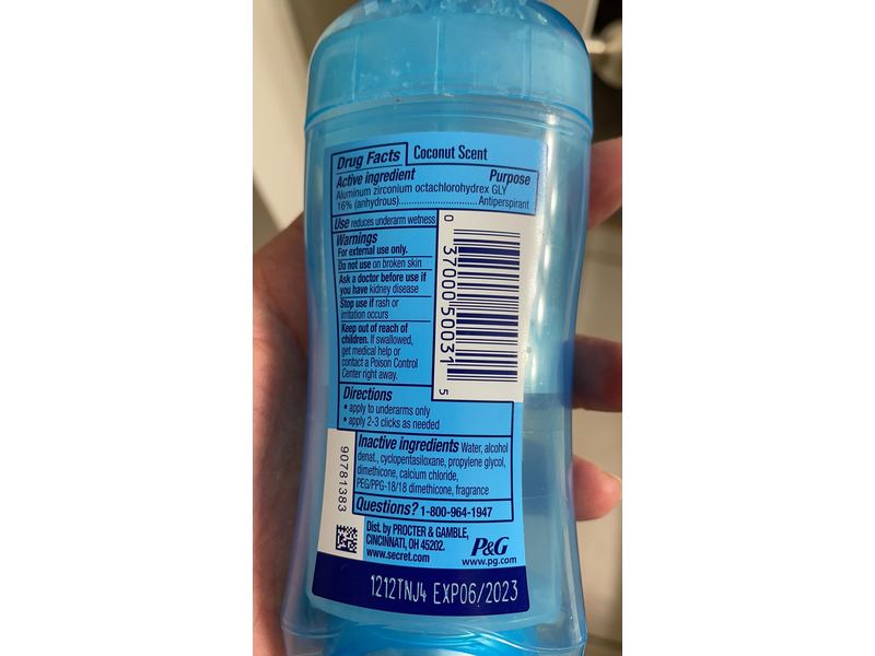 Secret 48H Clear Gel Antiperspirant, Coconut, 2.6 oz