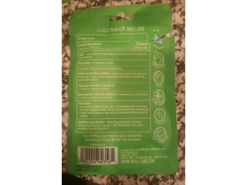 Wish Hydrating & Moisturizing Hand Sanitizer, Cucumber Melon, 1.2 fl oz/35 mL