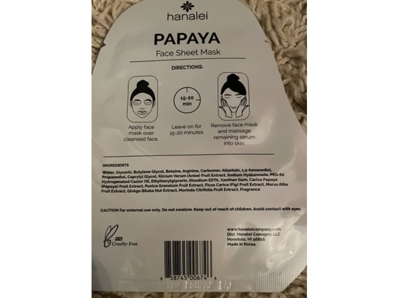 Hanalei Hydrating Face Mask, Papaya, 0.81 oz/23 g