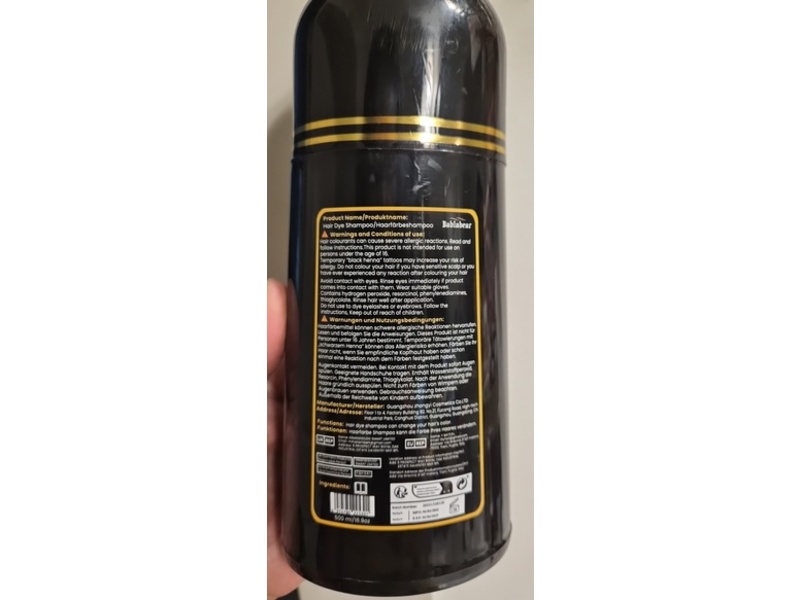 Bablabear Black Hair Dye Shampoo, 16.9 fl oz/500 mL