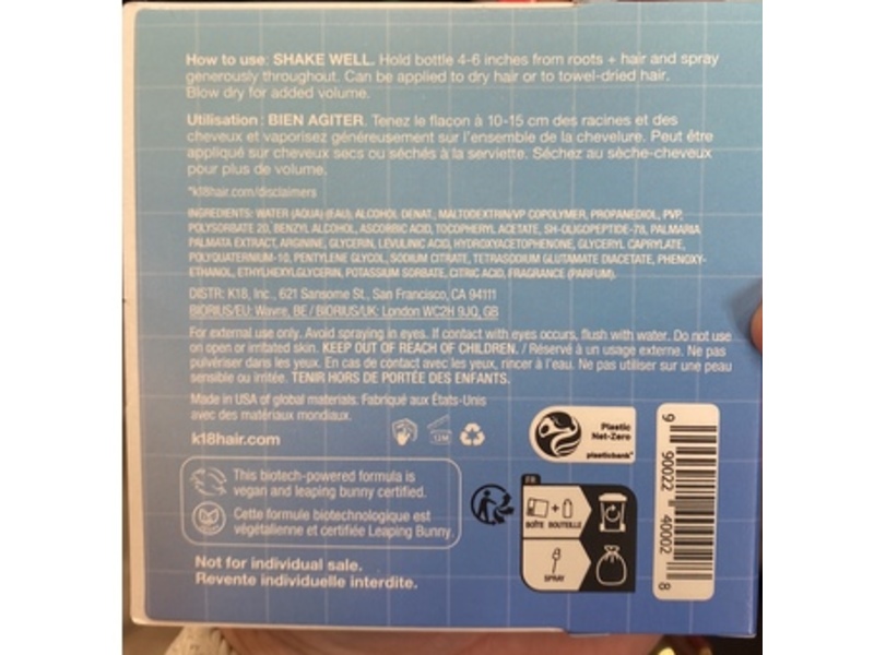 K18 Biomimetic Haircare Reparative Volume Spray, 0.5 fl oz/15 mL