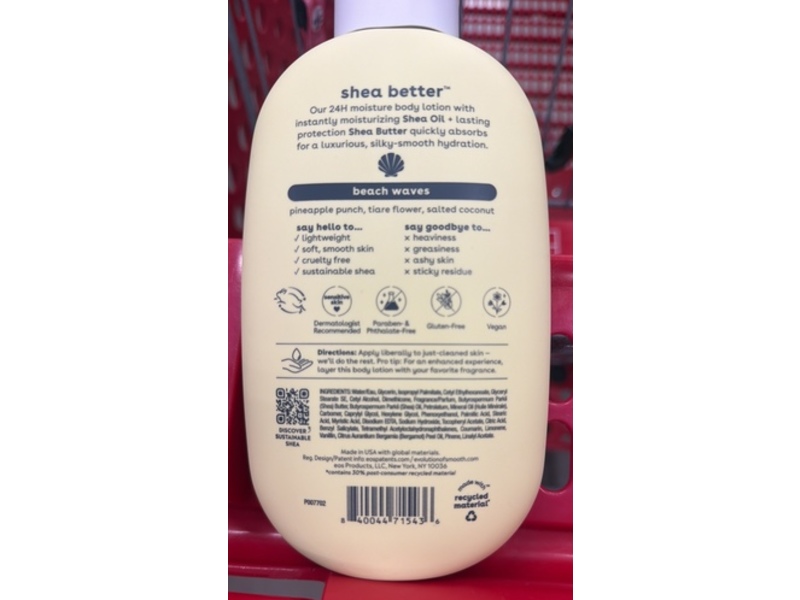 Eos Shea Better 24H Moisture Body Lotion, Beach Waves, 16 fl oz/473 mL