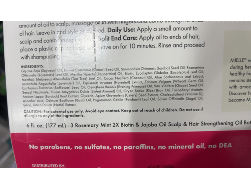 Mielle Scalp & Hair Strengthening Oil, Rosemary Mint, 2 fl oz/59 mL, Pack Of 3