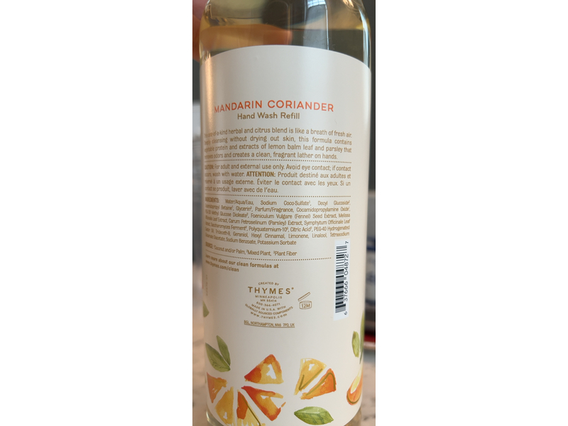 Thymes Hand Wash Refill, Mandarin Coriander, 24.5 fl oz/725 mL