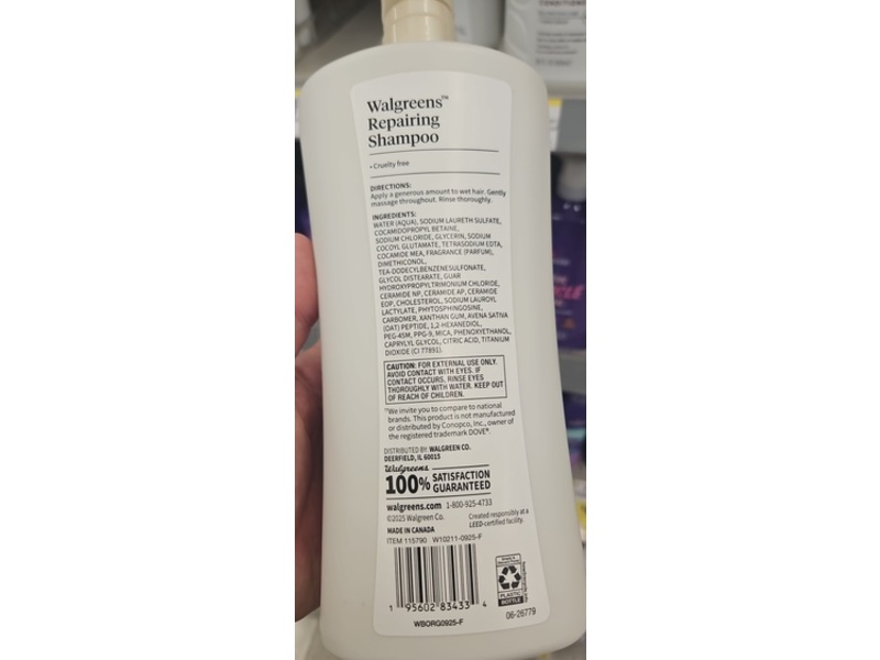 Walgreens Repairing Shampoo, Ceramides & Oat Peptide, 33.8 fl oz/1 L