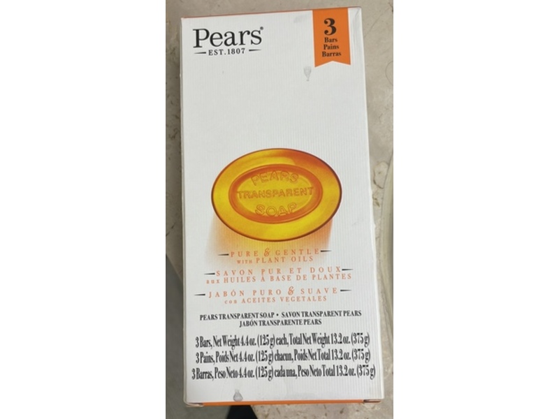 Pears Pure & Gentle Transparent Soap, 4.4 oz/125 g, 3 Count