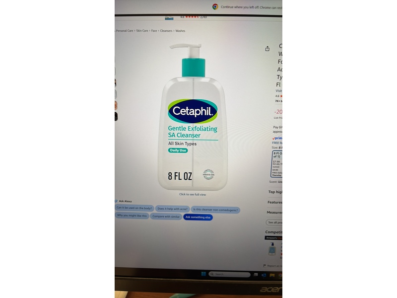 Cetaphil Gentle Exfoliating SA Cleanser, Salicylic Acid, Mandelic Acid & PHA, 8 fl oz/237 mL