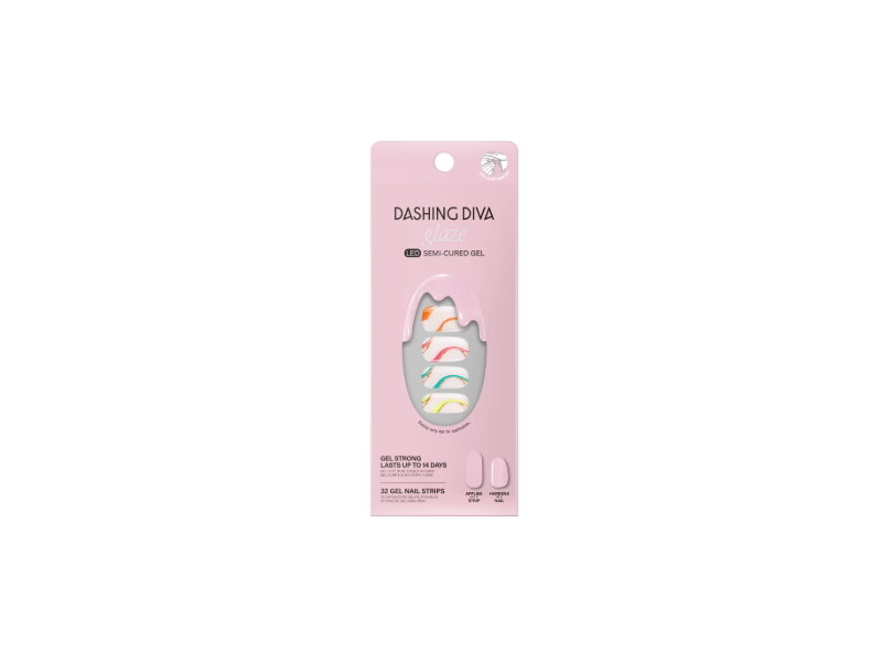 Dashing Diva Glaze LED Semi-Cured Gel Nail Strips, Suns Out Swirl, 32 Count