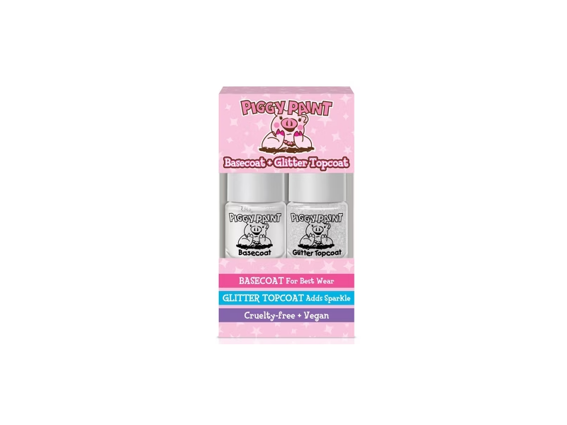 Piggy Paint Basecoat + Glitter TopCoat, 0.24 oz/7 mL