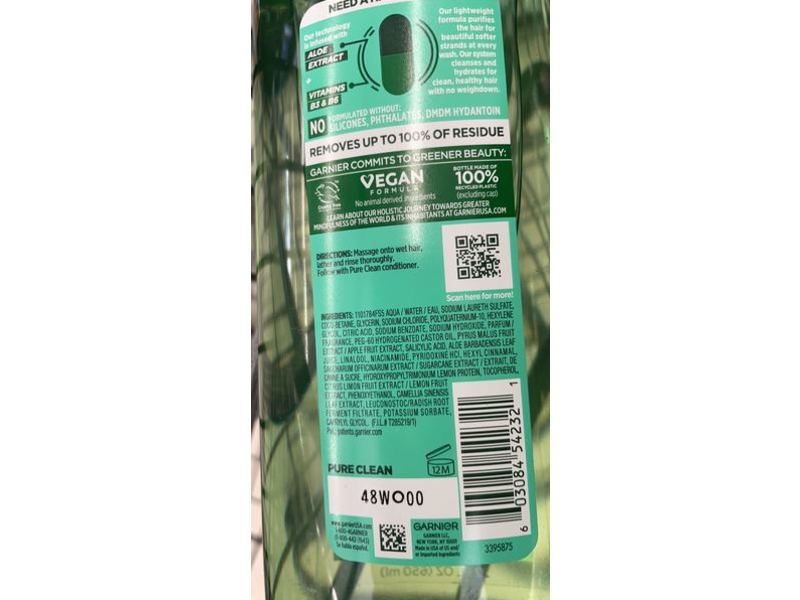 Garnier Fructis Pure Clean Shampoo, Vitamin B3 & B6+Aloe Extract, 22 fl oz/650 mL