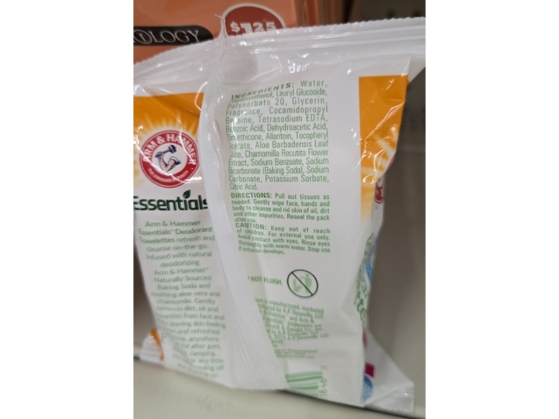 Arm & Hammer Essentials Deodorant Towelettes, Clean Water, 30 Count