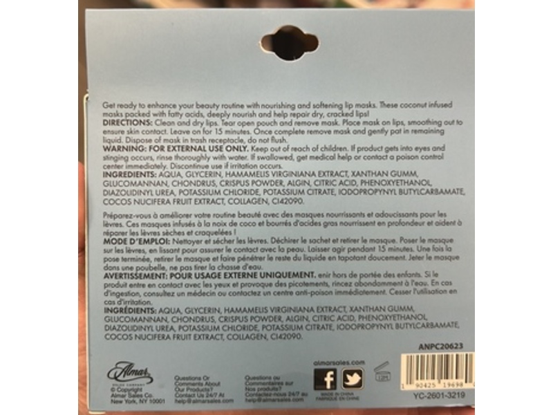 Embrace Your Face Nourishing and Softening Lip Mask, Coconut Kiss, 5 Count