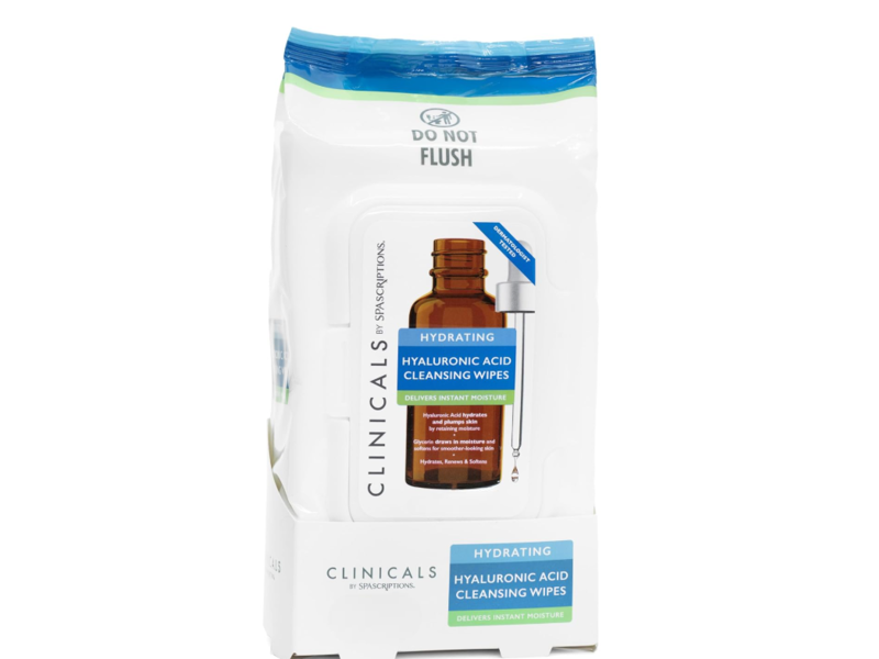 Clinicals By Spascriptions Hydrating Cleansing Wipes, Hyaluronic Acid + Glycerin, 30 Count