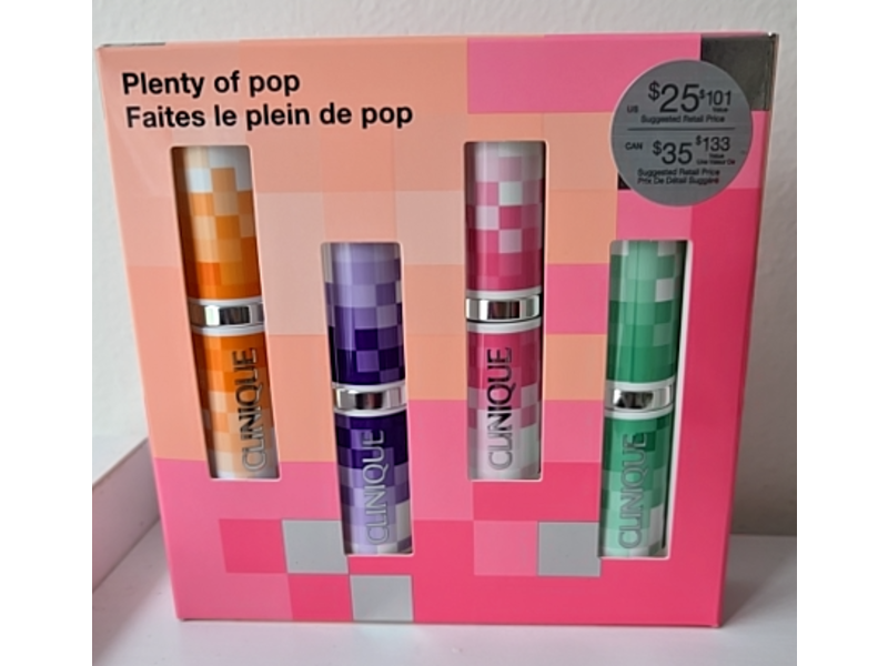 Clinique Plenty Of Pop Lipstick Set, Nude Pop, Cherry Pop, Love Pop & Blush Pop, 0.13 oz/3.8 g