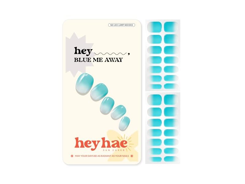 Heyhae Sun Cured Gel Nail Strips, Blue Me Away, 28 Count