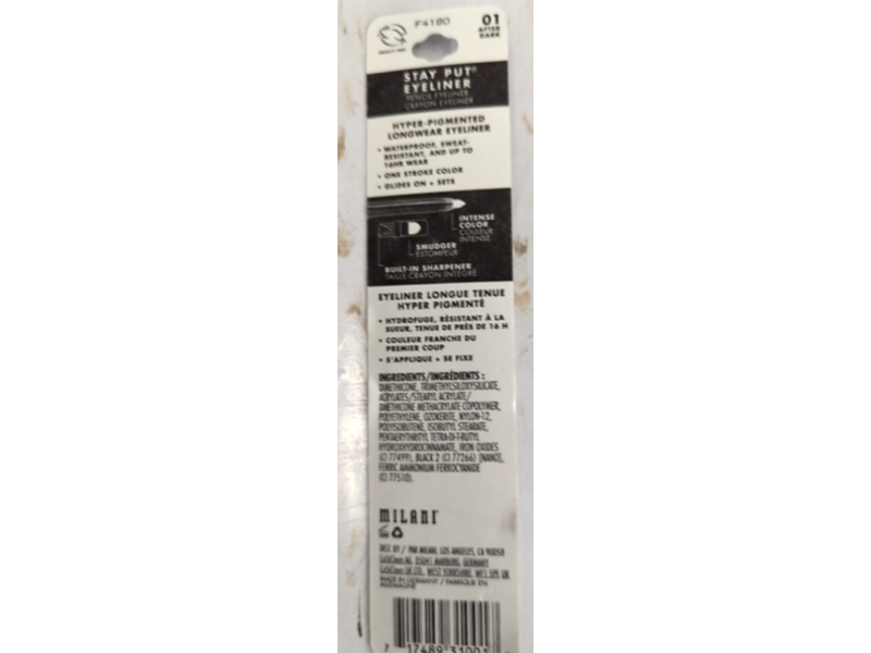 Milani Stay Put Pencil Eyeliner Crayon, 01 After Dark, 0.01 oz/0.28 g