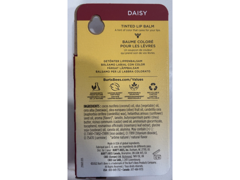 Burt's Bees Tinted Lip Balm, Daisy Blister, 0.15 oz/4.25 g
