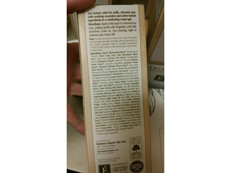 Eminence Organic Skin Care, Cucumber Eye Gel, 1.05 fl oz/30 mL