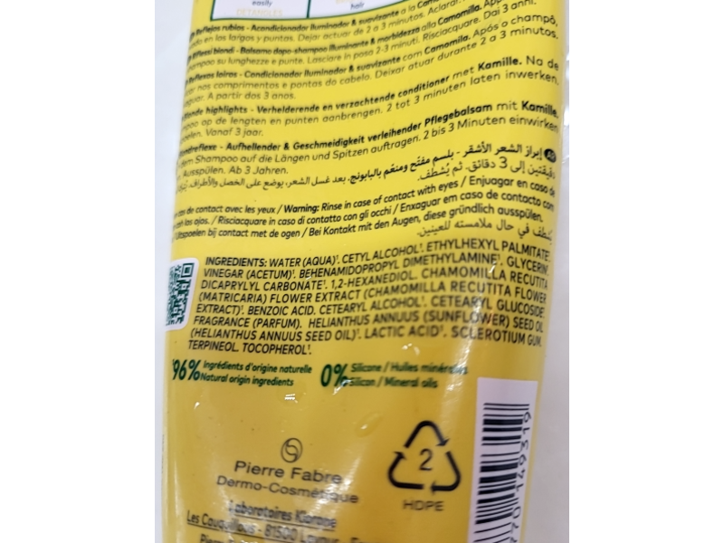 Klorane Blond Highlights Brightening & Softening Conditioner, Chamomile, 6.7 fl oz/200 mL