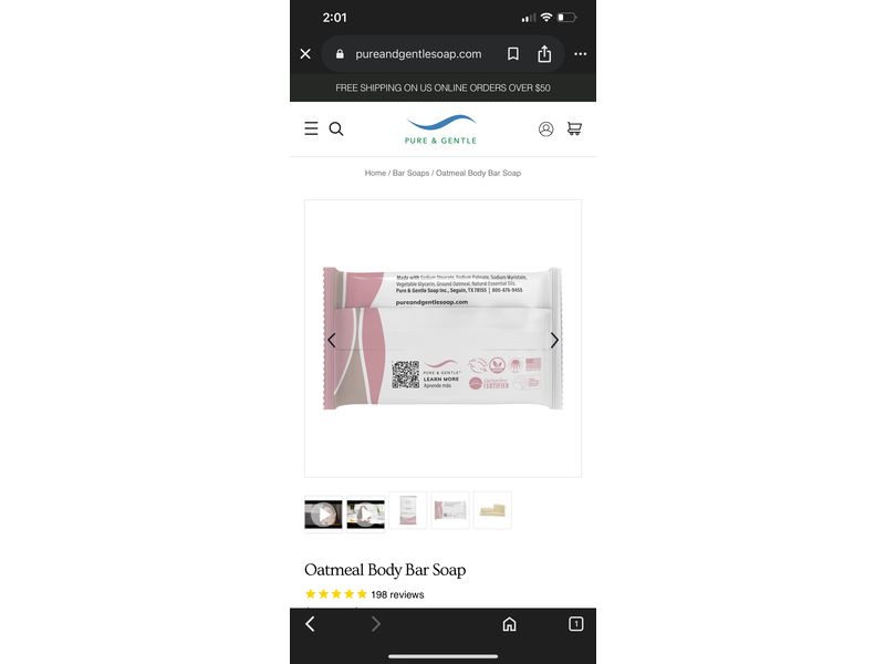 Pure & Gentle Body Bar, Oatmeal, 3 oz/90 g