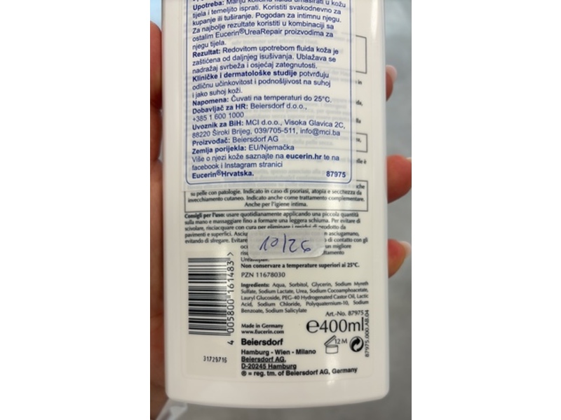 Eucerin Urea Repair Cleansing Fluid, 400 mL