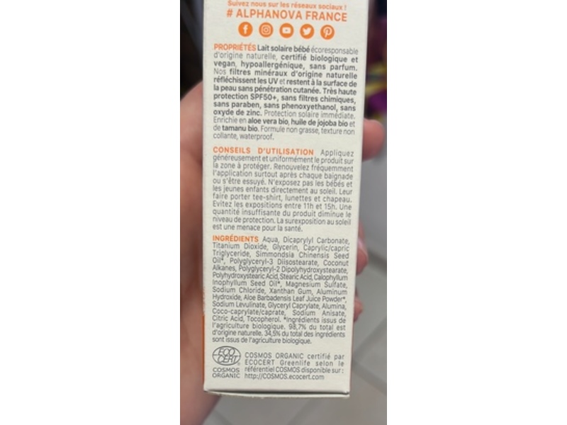 Alphanova Baby Mineral Sunscreen, SPF 50+, 50 mL