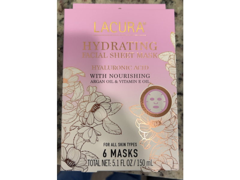 Lacura Hydrating Facial Sheet Mask, Hyaluronic Acid, 5.1 fl oz/150 mL, 6 Count