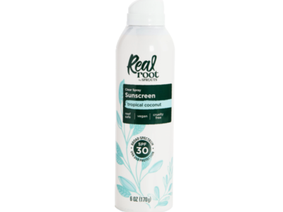 Sprouts Real Root Clear Spray Sunscreen, Tropical Coconut, SPF 30, 6 oz/170 g