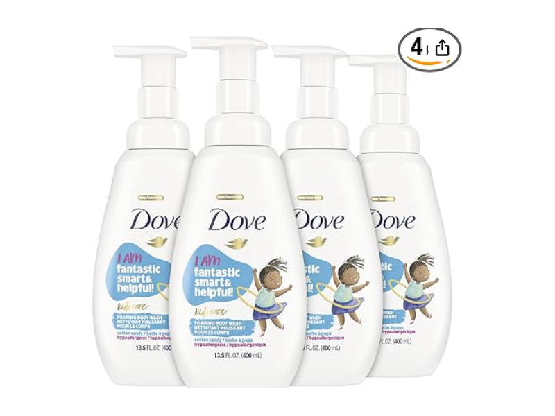Dove Kids Care Foaming Body Wash, Cotton Candy, 13.5 fl oz/400 mL, Pack Of 4