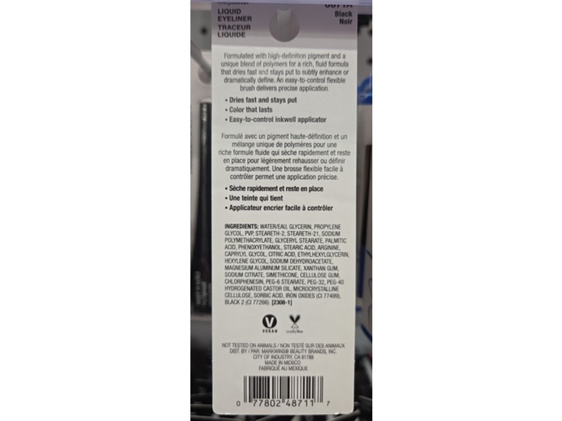 Wet N Wild Megaliner Liquid Eyeliner, C871A Black Noir, 0.12 fl oz/3.5 mL