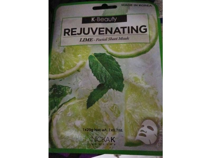 Nicka K New York Rejuvenating Facial Sheet Mask, Lime, 0.7 oz/20 g