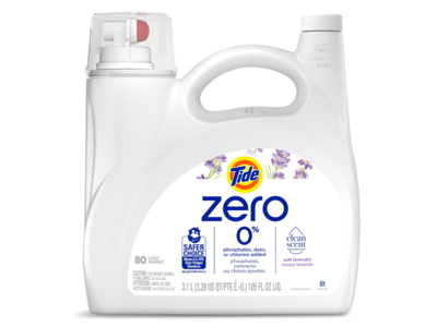 Tide Zero Liquid Laundry Detergent, Soft Lavender Scent, 80 Loads, 105 fl oz/3.1 L