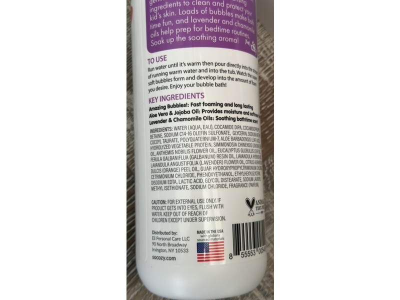 So Cozy Kids Soothing Bubble Bath, Lavender + Chamomile & Aloe, 20 fl oz/591 mL
