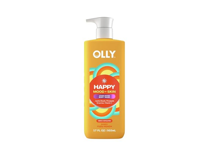 Olly Happy Mood+Skin Gently Exfoliating Body Wash, Sunny Yuzu Peach, 17 fl oz/502 mL